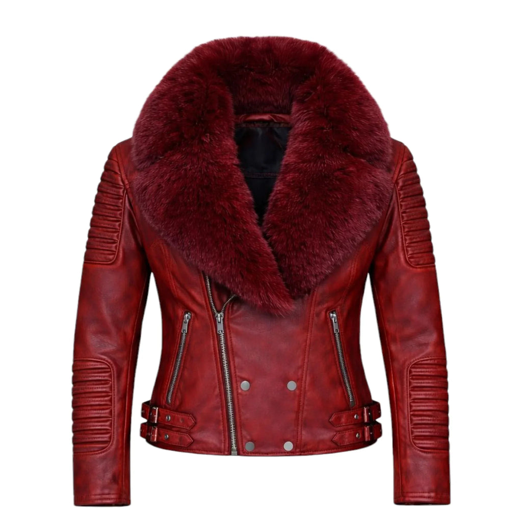 Women's Moto Jacket With Fox Collar