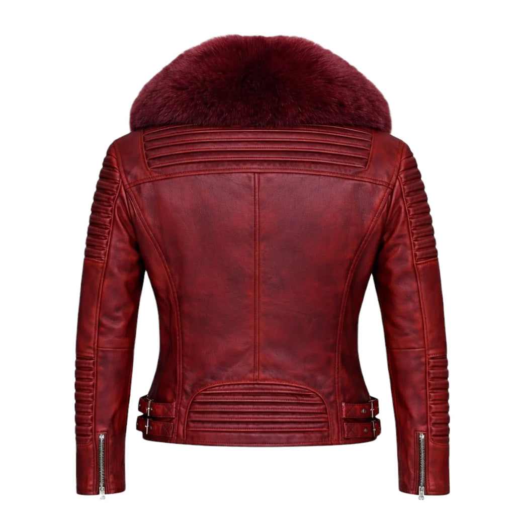 Women's Moto Jacket With Fox Collar