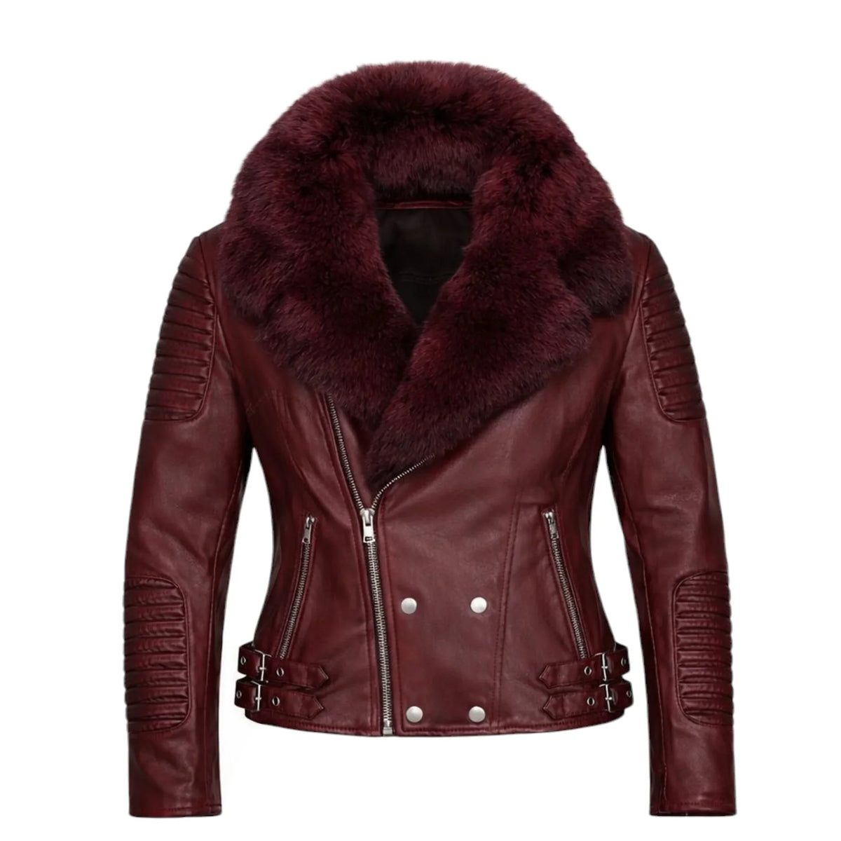 Women's Moto Jacket With Fox Collar