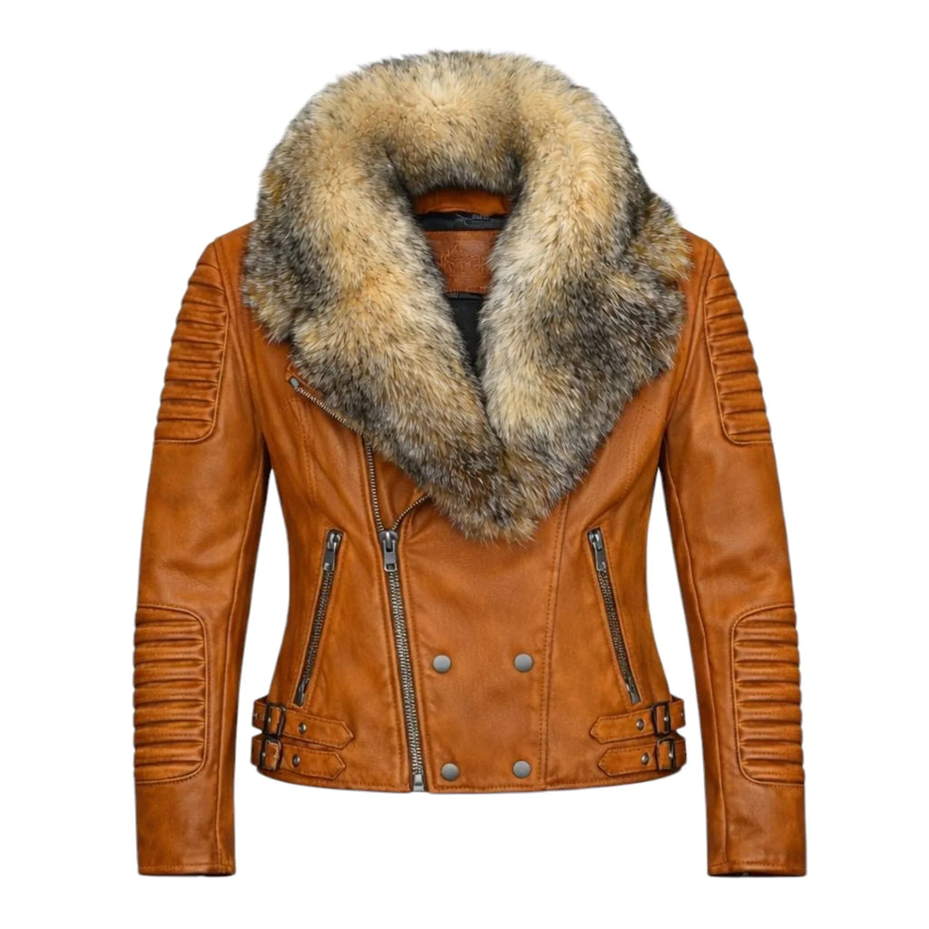 Women's Moto Jacket With Fox Collar