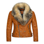 Women's Moto Jacket With Fox Collar