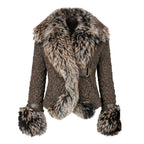 Crinkle Leather Jacket with Fox Fur Lining