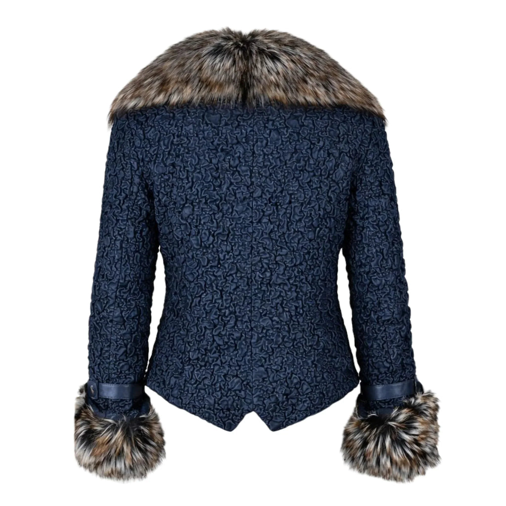 Crinkle Leather Jacket with Fox Fur Lining