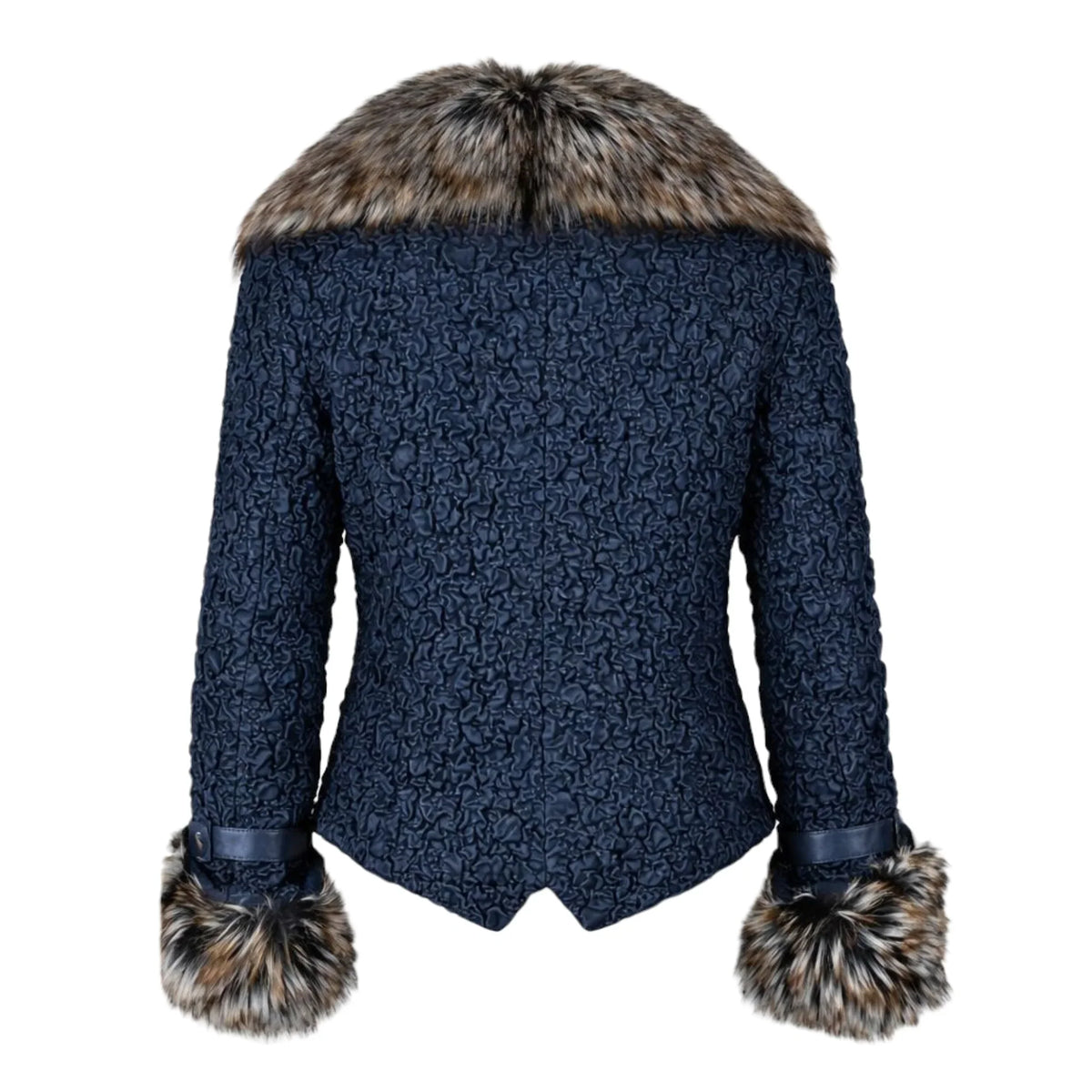 Crinkle Leather Jacket with Fox Fur Lining
