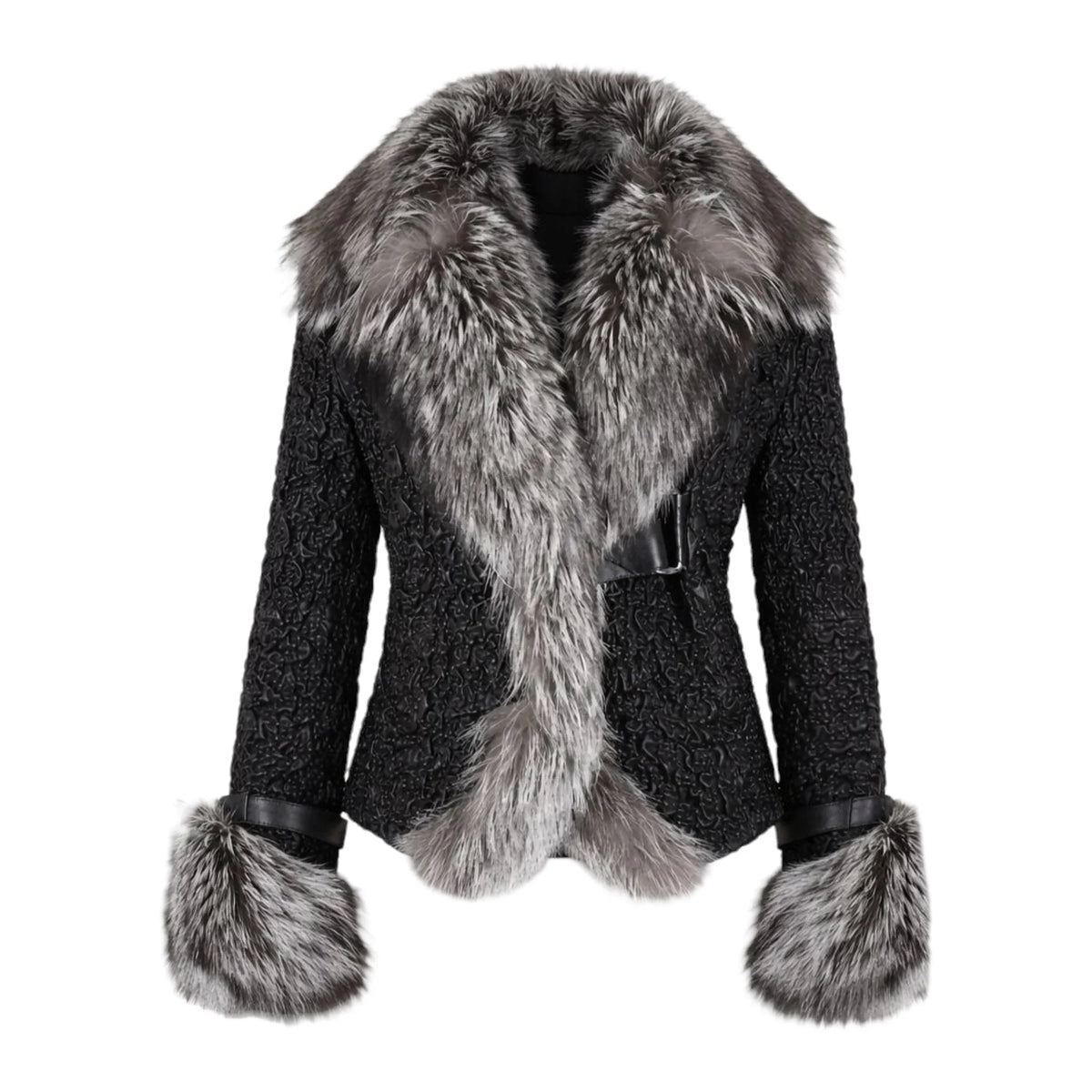 Crinkle Leather Jacket with Fox Fur Lining