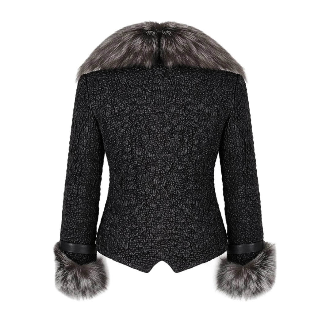 Crinkle Leather Jacket with Fox Fur Lining