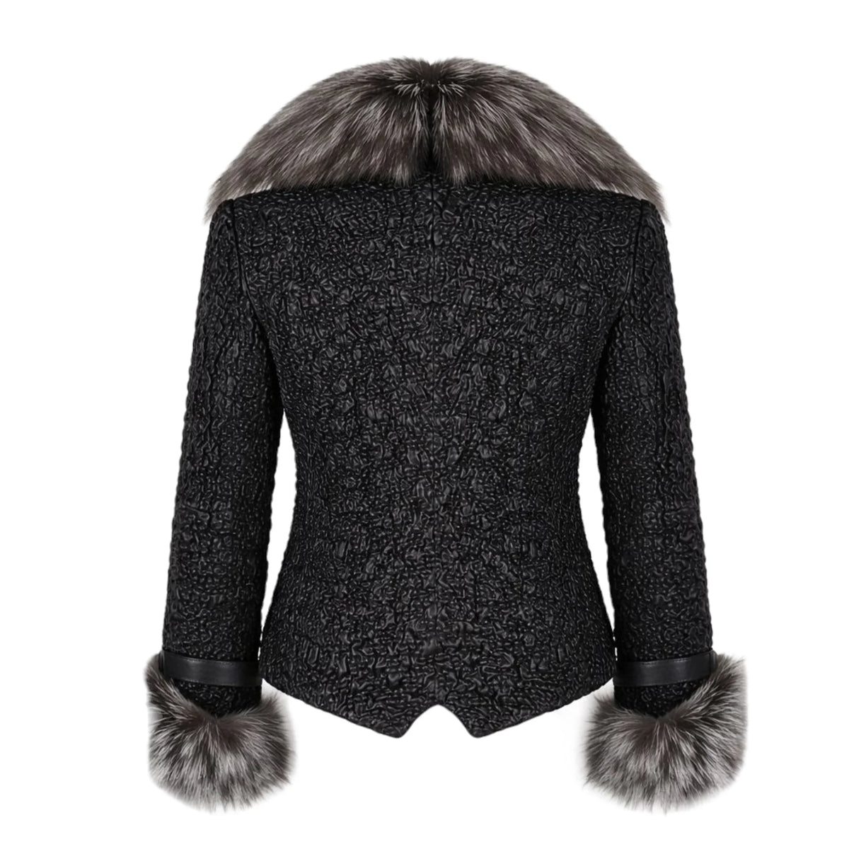 Crinkle Leather Jacket with Fox Fur Lining