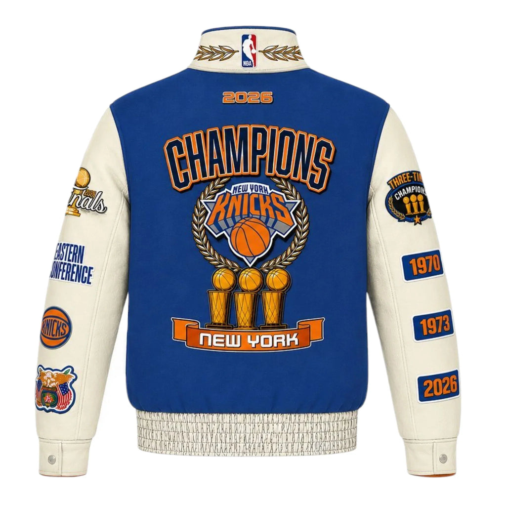 New York Knicks 2026 NBA Champions Wool & Leather Jacket (Pre-Order)