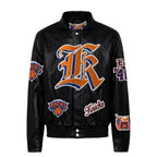 New York Knicks Old English Full Leather Jacket Black