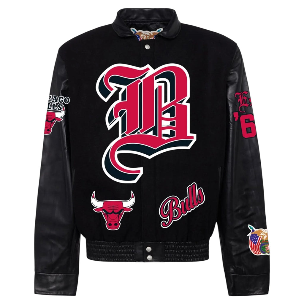 Chicago Bulls Wool & Leather Old English Varsity Jacket Black