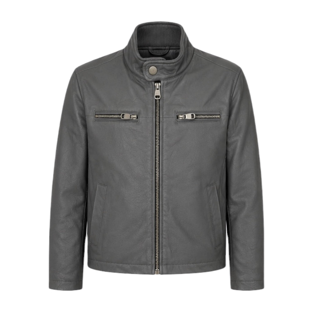 Grey Leather Jacket with Zippers