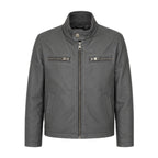 Grey Leather Jacket with Zippers