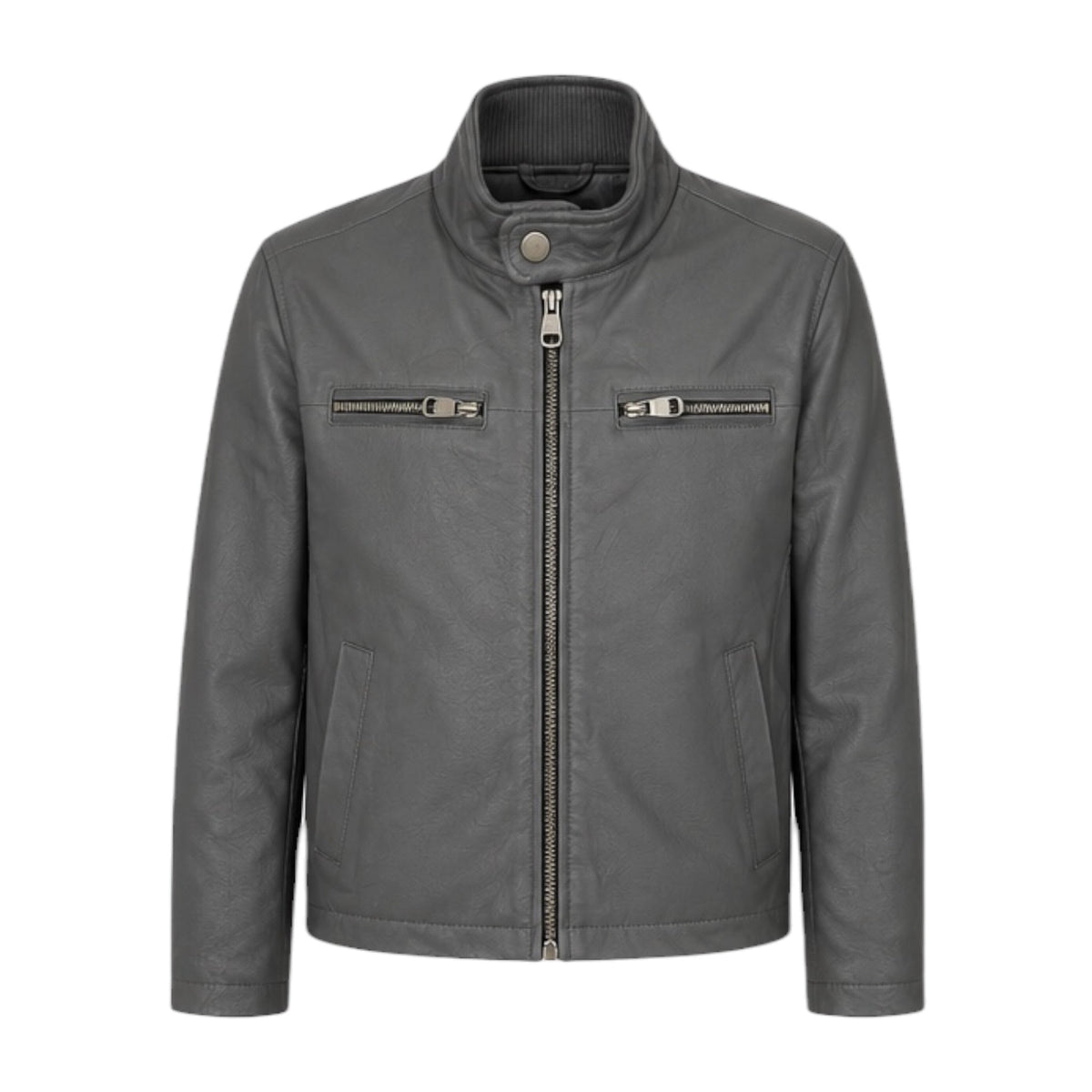Grey Leather Jacket with Zippers