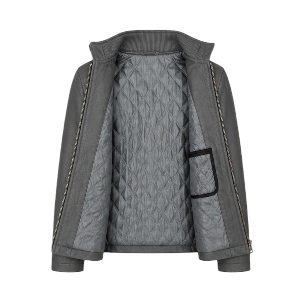 Grey Leather Jacket with Zippers