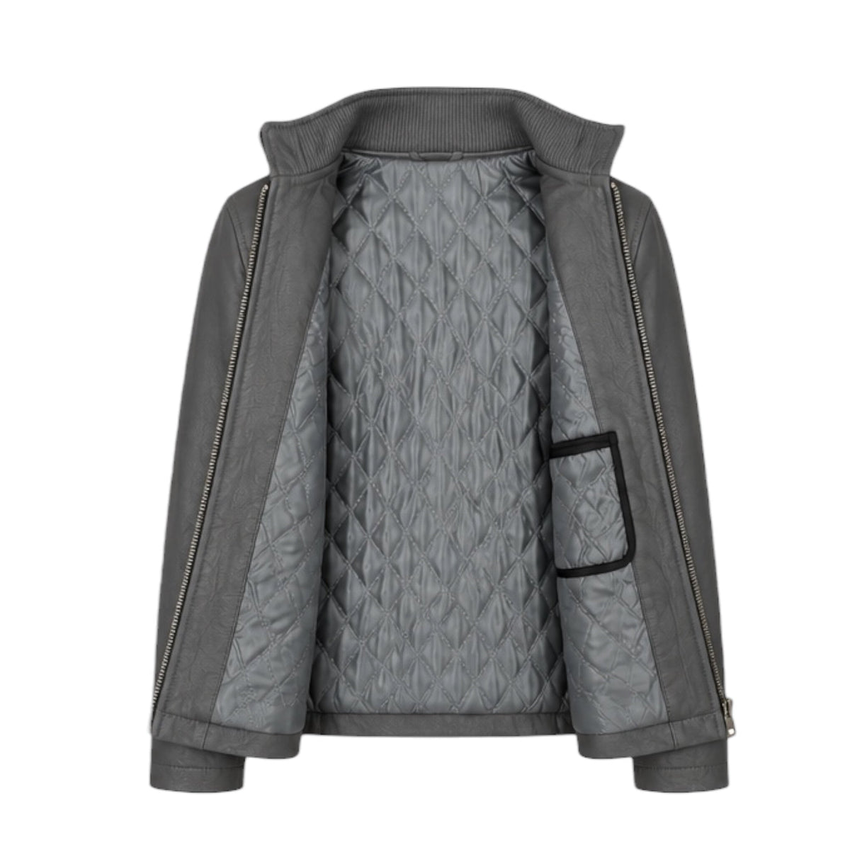 Grey Leather Jacket with Zippers
