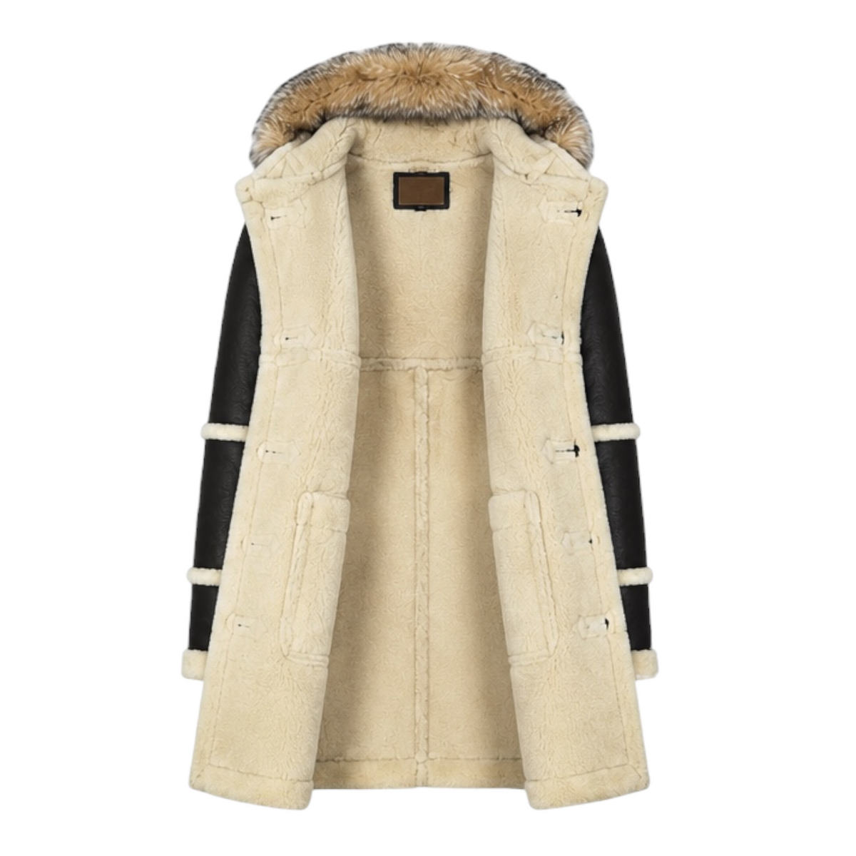 Shearling Coat with Silver Fox Hood
