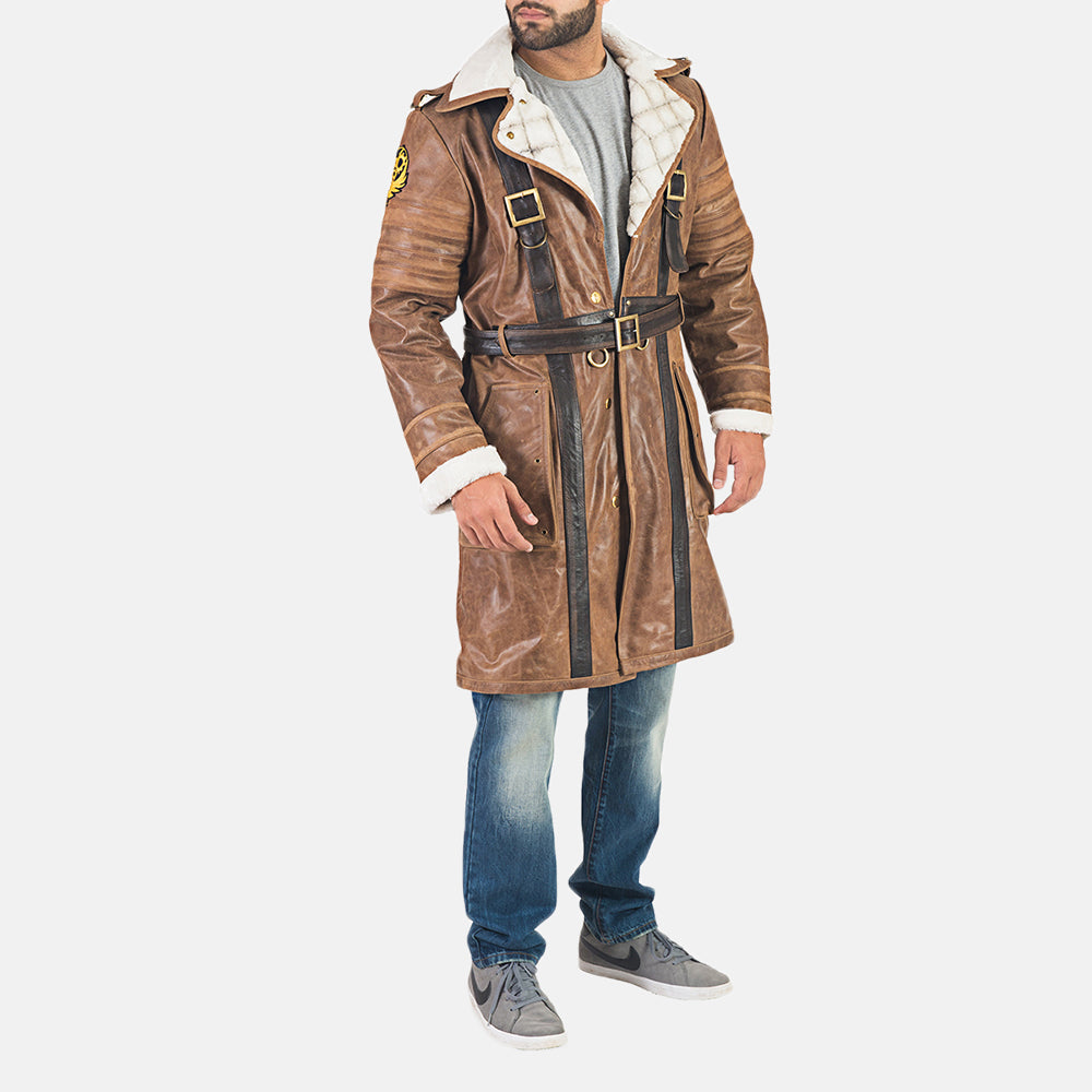 Custom Mason Brown Fur Leather Trench Coat