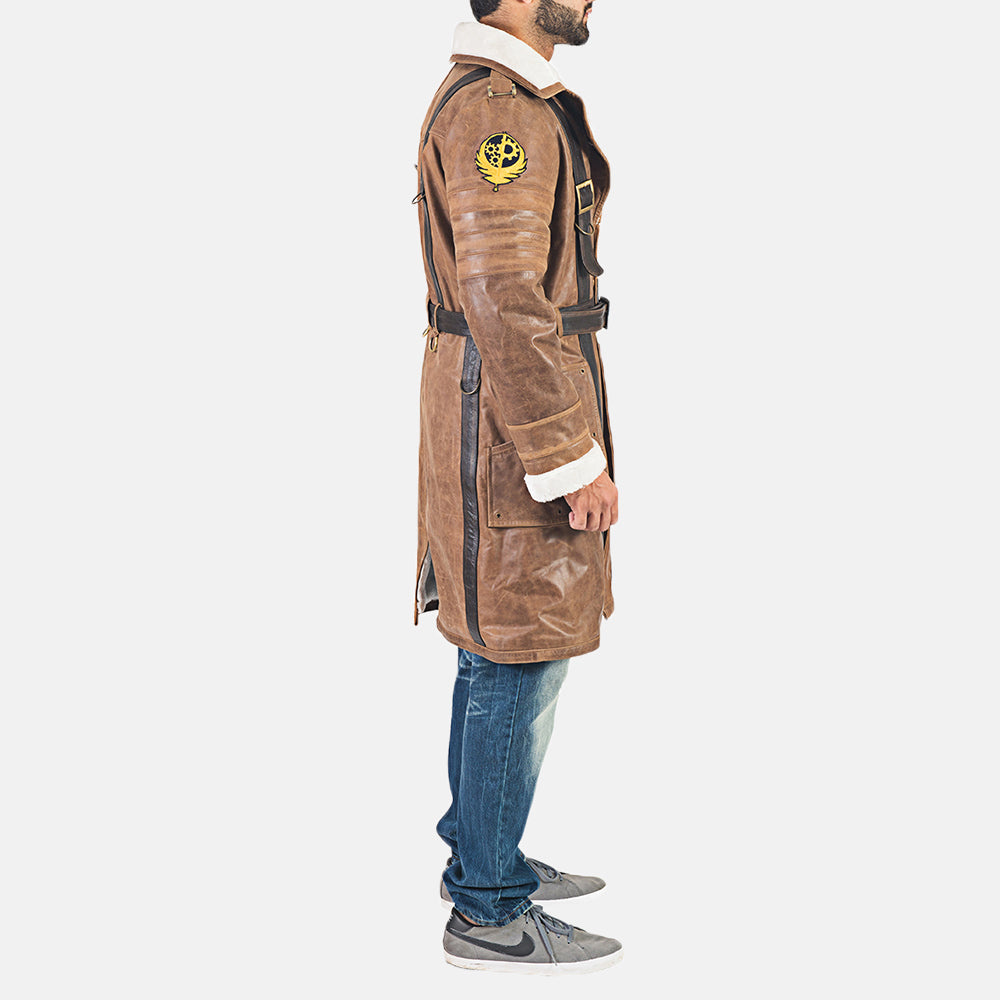 Custom Mason Brown Fur Leather Trench Coat