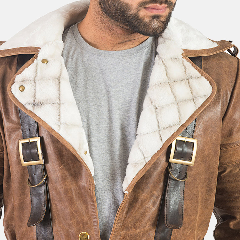 Custom Mason Brown Fur Leather Trench Coat