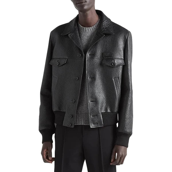 Mens Black Textured Trucker Jacket