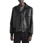 Mens Black Textured Trucker Jacket