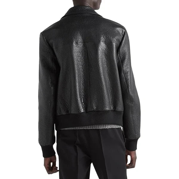 Mens Black Textured Trucker Jacket