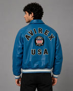 Men’s Teal Varsity Leather Bomber Avirex Jacket