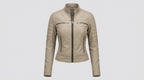 Decrum Beige Cafe Racer Leather Jacket – Slim Fit Biker