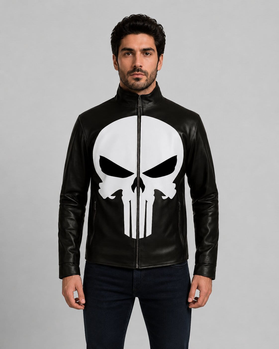 Punisher Skull Leather Biker Jacket - Frank Castle Cosplay Moto