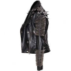Avanzar Men's Black Leather Longline Jacket with Silver Spikes