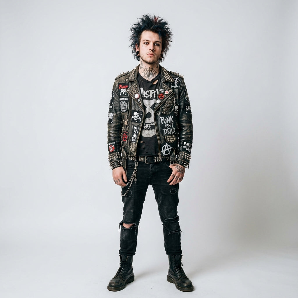 Men's Black Studded Punk Leather Jacket