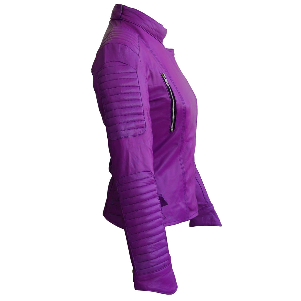 Women Purple Brando Leather Jacket