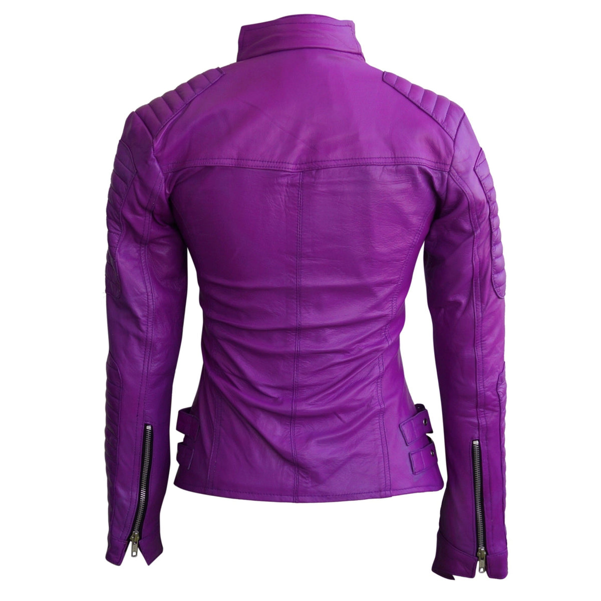Women Purple Brando Leather Jacket