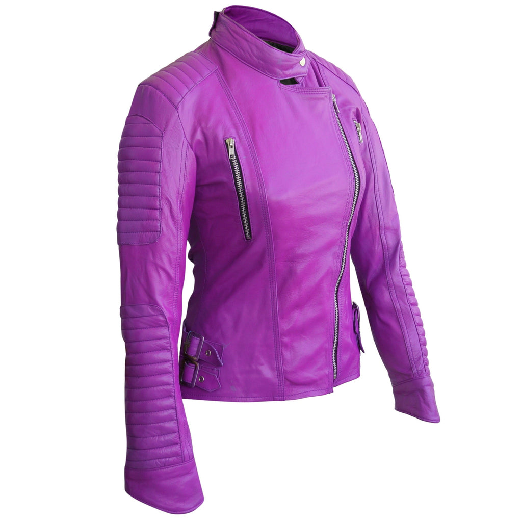 Women Purple Brando Leather Jacket