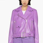 Purple Leather Jacket For Women In Motorbike Style