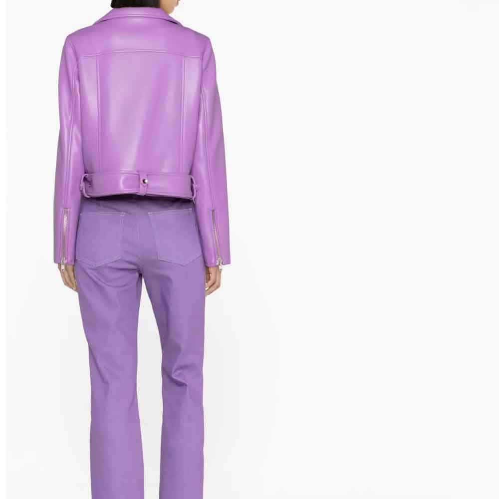 Purple Leather Jacket For Women In Motorbike Style