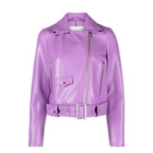 Purple Leather Jacket For Women In Motorbike Style