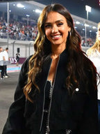 Jessica Alba F1 Qatar Grand Prix 2025 Black Bomber Jacket