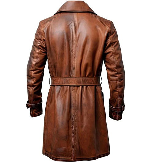 Qorion Motorcycle Leather Duster Coat Rugged Biker Style