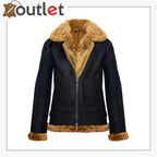 RAF Aviator Pilot Brown Womens Hooded Sheepskin Jacket B3 Flying Leather Jacket