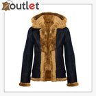 RAF Aviator Pilot Brown Womens Hooded Sheepskin Jacket B3 Flying Leather Jacket