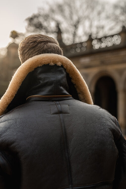 Men's Shearling Jacket New RAF Style Sheepskin Leather Jacket