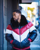 Men V Bomber Jacket- Multi Color Red/White/Blue