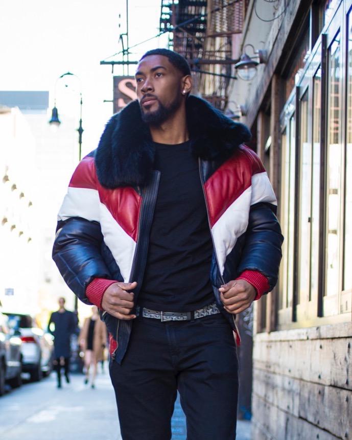Men V Bomber Jacket- Multi Color Red/White/Blue