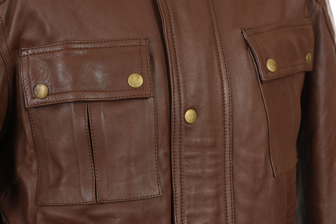 Roadmaster Pure Brown Leather Biker Jacket