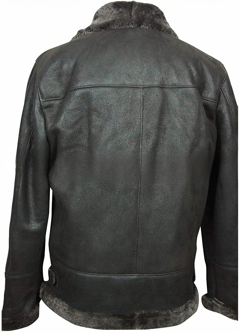Men’s Aviator Flight Fur Shearling B3 Hooded Black Leather Jacket