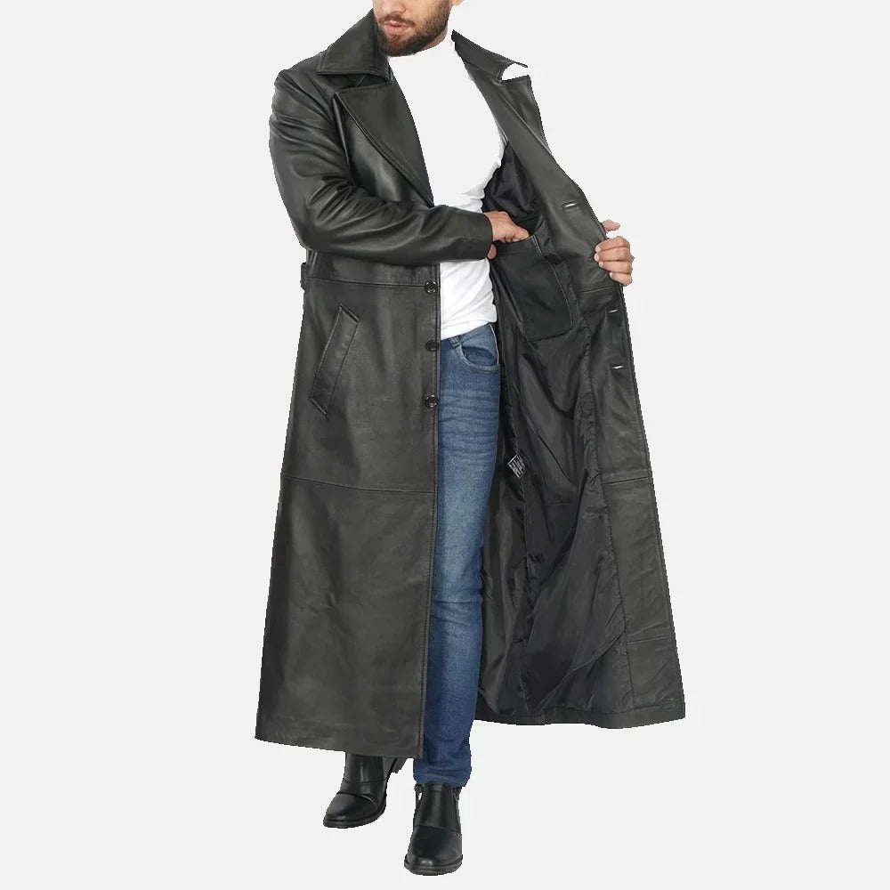 Rancher's Long Leather Duster Coat for Men Classic Western Elegance and Durability