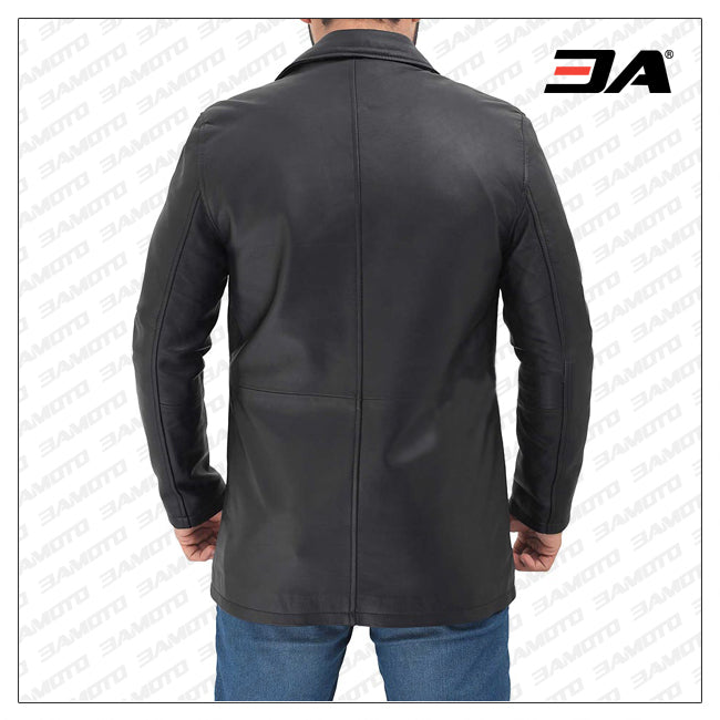 Shelby Mens Black Leather Car Coat