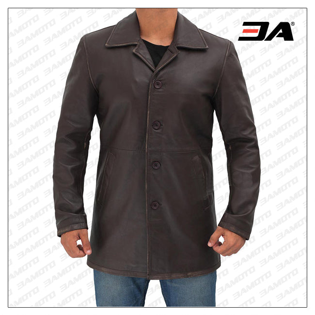 Winchester Distressed Brown Mens Leather Car Coat Jacket