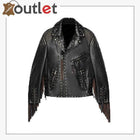 Studded Leather Biker Jacket with Fringe